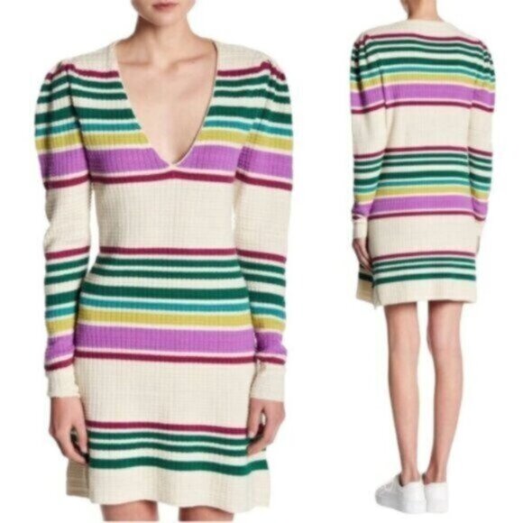 NWT Free People | Gidget Ivory & Striped Thermal Sweater Dress Size Medium - Picture 2 of 11